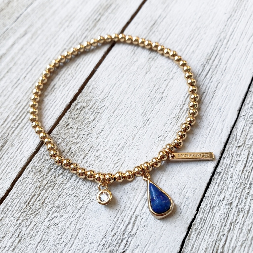Kitsch Blue Lapis Balance Guiding Gems Gold Bracelet NWT